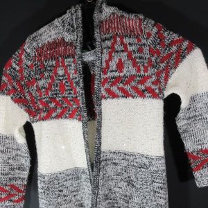 Tricotto Womens long sleeve red grey white hooded